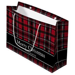 Grand Sac Cadeau Motif Tartan Rouge Et Noir Avec Texte