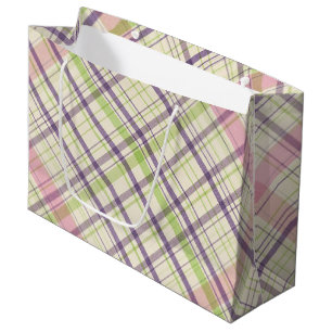Grand Sac Cadeau Motif Tartan vert violet violet rose
