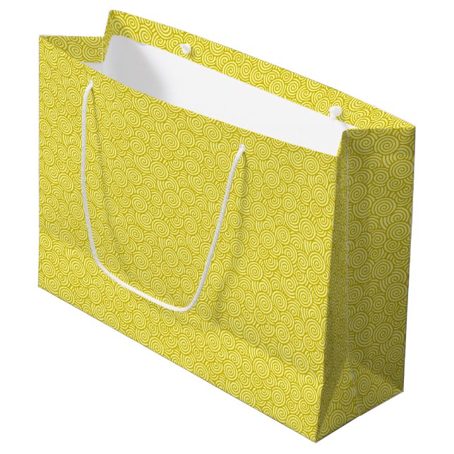 Grand Sac Cadeau Motif tourbillon japonais - moutarde et jaune clai (Devant Angle)