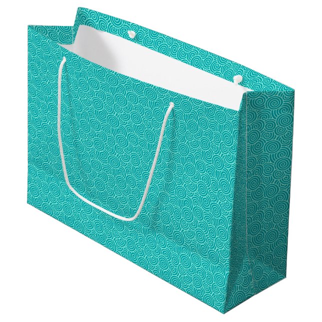 Grand Sac Cadeau Motif tourbillon japonais - turquoise et aqua (Devant Angle)