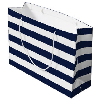 Grand Sac Cadeau Motif White Navy Blue Stripes {choisissez votre co
