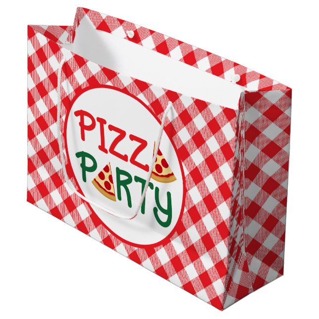 Grand Sac Cadeau Mots de soirée pizza mignonne (Devant Angle)