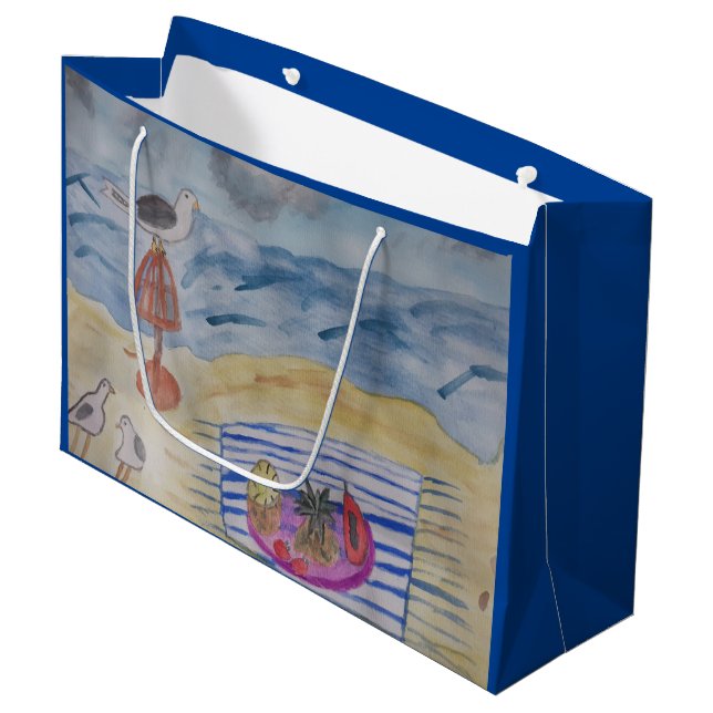 Grand Sac Cadeau Mouettes Sur La Plage (Devant Angle)