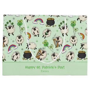 Grand Sac Cadeau Moutons et trèfles de la Saint-Patrick pour enfant