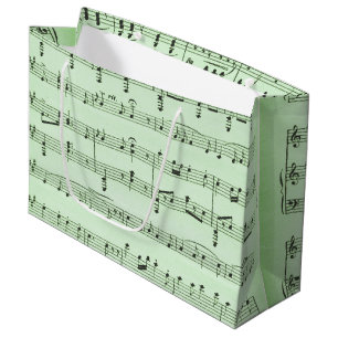 Grand Sac Cadeau Musique en feuille verte