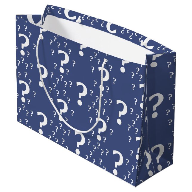 Grand Sac Cadeau Mystère question marque énigme puzzle bleu (Dos Angle)