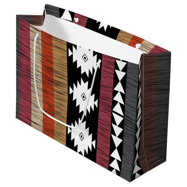 Grand Sac Cadeau Native Ethnic Colorful Lines Motif (Devant Angle)