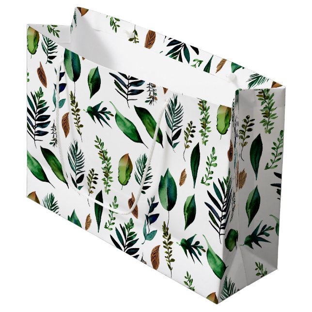 Grand Sac Cadeau Nature botanique du feuillage vert (Devant Angle)