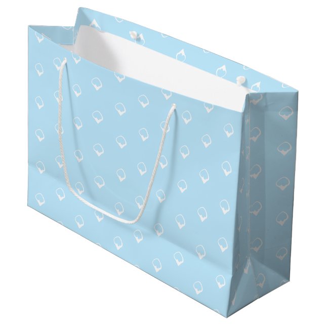 Grand Sac Cadeau Neige - White Snowflakes bleu clair cadeau d'hiver (Devant Angle)
