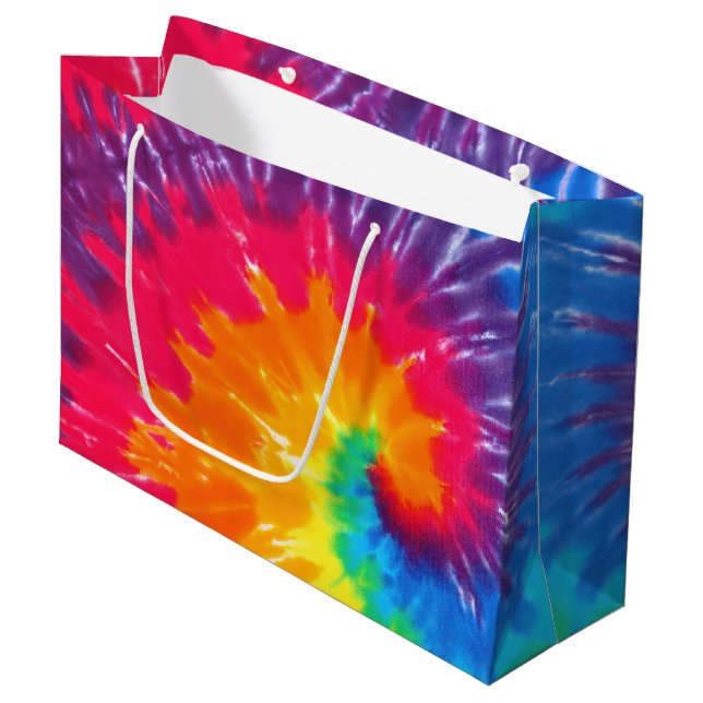 Grand Sac Cadeau Neon Rainbow Retro Tie Dye Design (Devant Angle)