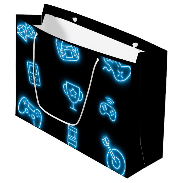 Grand Sac Cadeau Neon Toute année jeux vidéo anniversaire (Devant Angle)