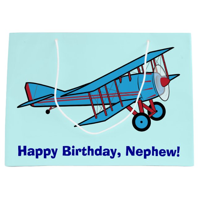 Grand Sac Cadeau Neveu de joyeux anniversaire avec l'avion (Devant)