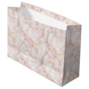 Grand Sac Cadeau Noces Fleuries Pétales de Rose Rose Pâle Doré