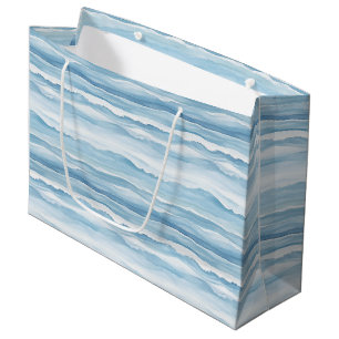 Grand Sac Cadeau Noces Vagues Océaniques Bleu Blanc