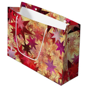 Grand Sac Cadeau NOËL Abstrait Red Pink Burgundy Stars