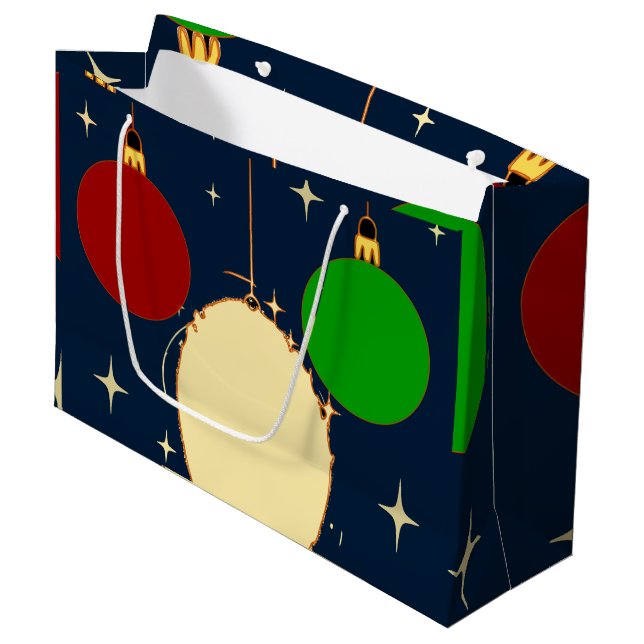 Grand Sac Cadeau Noël Bleu Marine Boule Festive (Devant Angle)