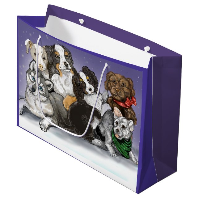 Grand Sac Cadeau Noël Chaud aux chiots (Devant Angle)