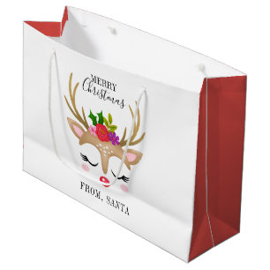 Grand Sac Cadeau Noël Cute Reinder personnalisé