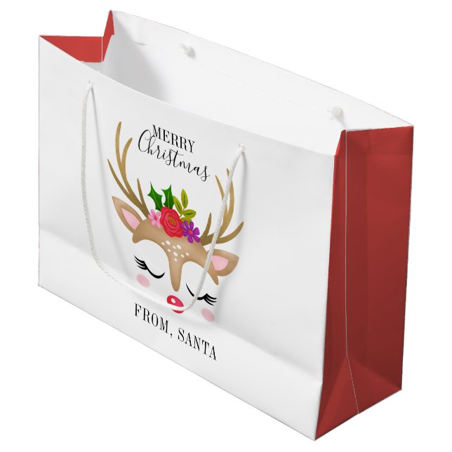 Grand Sac Cadeau Noël Cute Reinder personnalisé (Devant Angle)