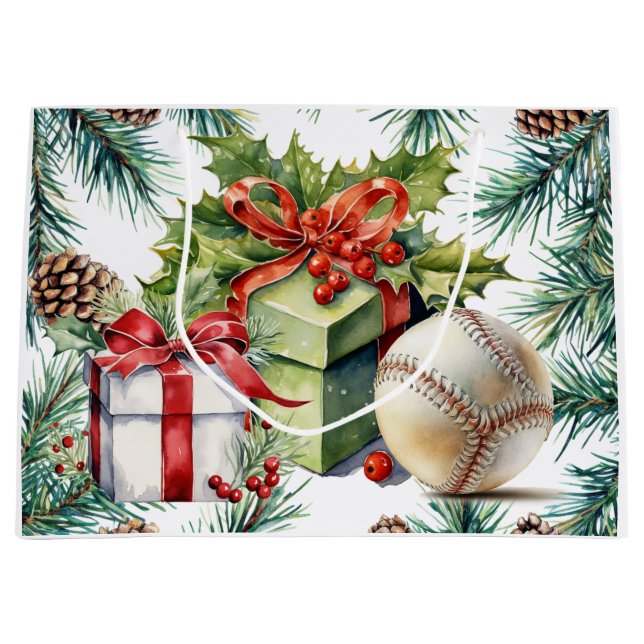 Grand Sac Cadeau Noël de baseball (Devant)
