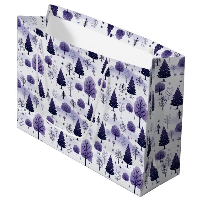 Grand Sac Cadeau Noël de la neige violette de la forêt (Devant Angle)