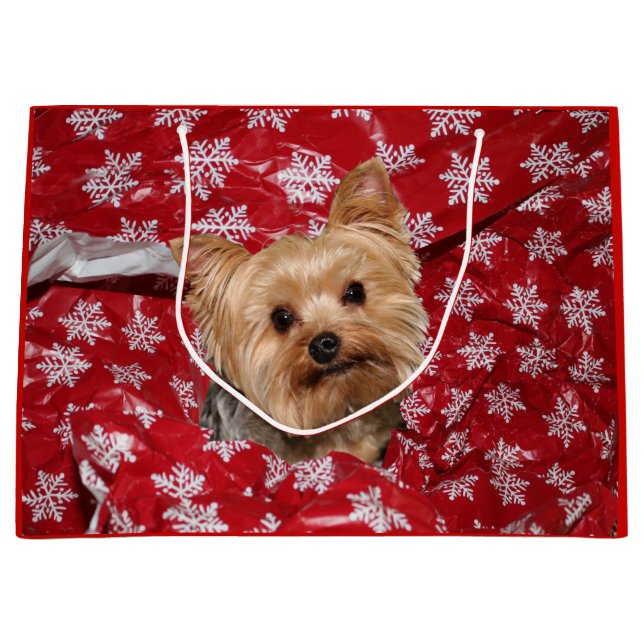 Grand Sac Cadeau Noël de Yorkie (Devant)