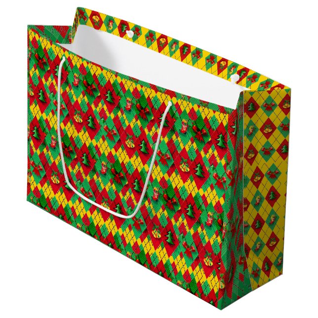 Grand Sac Cadeau Noël des couleurs de vacances (Devant Angle)