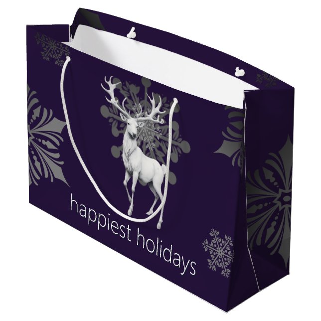 Grand Sac Cadeau Noël des rennes d'ivoire | Pourpre (Dos Angle)
