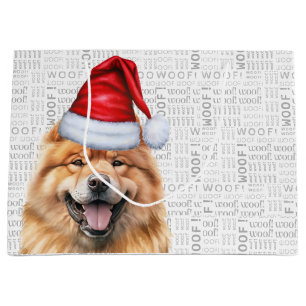 Grand Sac Cadeau Noël drôle Père Noël Chien Chow Chow vacances