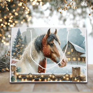 Grand Sac Cadeau Noël du pays Cheval Brown et Blanc