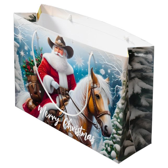Grand Sac Cadeau Noël du Père Noël occidental à cheval (Dos Angle)