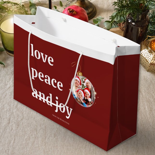 Grand Sac Cadeau Noël Famille Photo Amour Paix Joie Vacances (Créateur téléchargé)