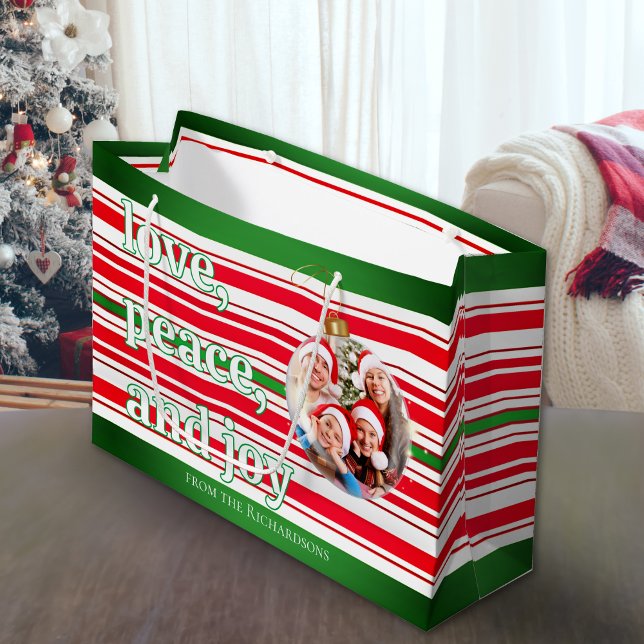 Grand Sac Cadeau Noël Famille Photo Amour Paix Joie Vacances (Créateur téléchargé)
