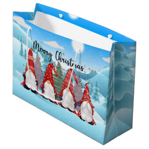 Grand Sac Cadeau Noël festif gnomes de Noël