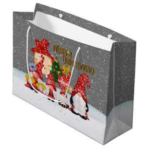 Grand Sac Cadeau Noël festif gnomes de Noël