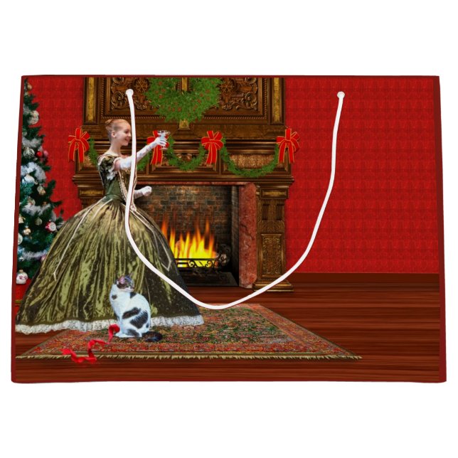 Grand Sac Cadeau Noël, maison vintage, pain grillé de vacances (Devant)