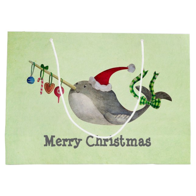 Grand Sac Cadeau Noël mignon Narwhal (Dos)