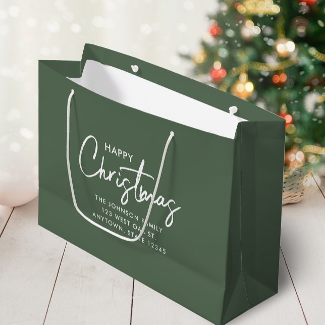 Grand Sac Cadeau Noël Moderne Vert Sauge (Créateur téléchargé)