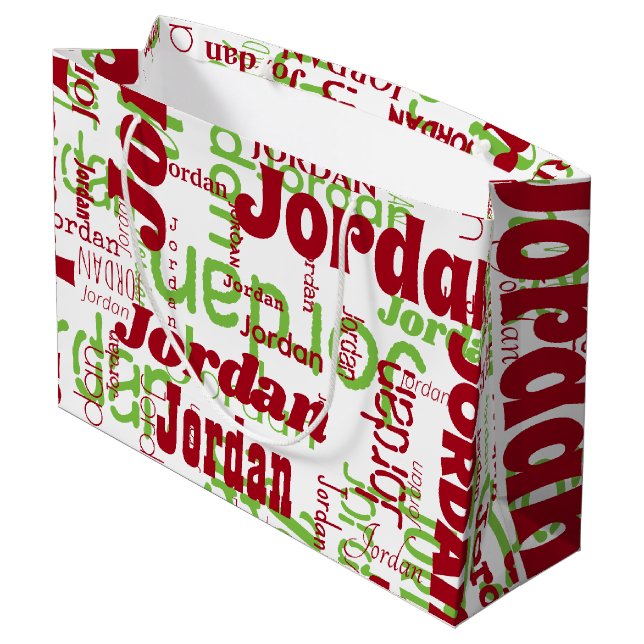Grand Sac Cadeau Noël Nom personnalisé Motif Blanc Rouge Vert (Dos Angle)