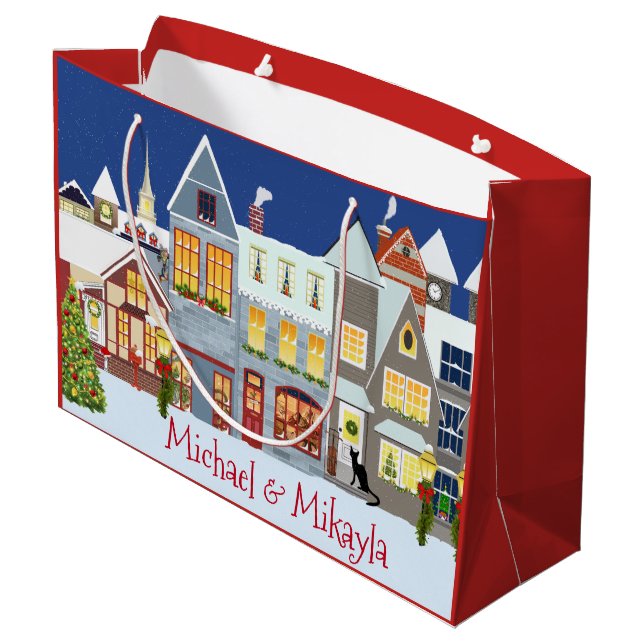 Grand Sac Cadeau Noël personnalisé de scène de rue de petite ville (Dos Angle)