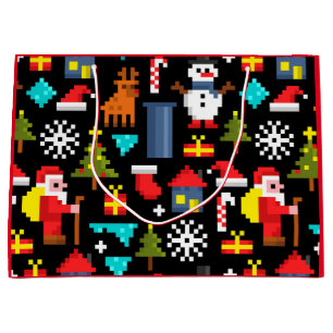Grand Sac Cadeau Noël Pixel