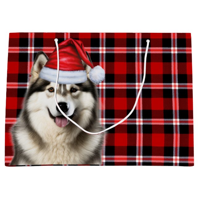 Grand Sac Cadeau Noël Plaid Alaskan Malamute Amoureux des chiens (Devant)