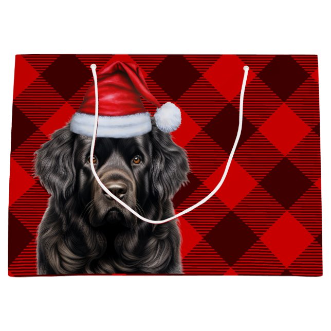 Grand Sac Cadeau Noël Plaid Amoureux des chiens de Terre-Neuve (Devant)