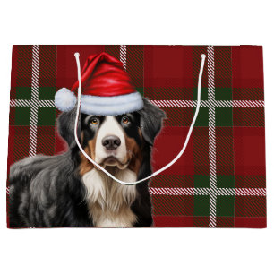 Grand Sac Cadeau Noël Plaid Bernese Mountain Amoureux des chiens Ho