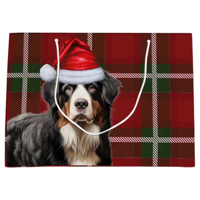 Grand Sac Cadeau Noël Plaid Bernese Mountain Amoureux des chiens Ho (Devant)