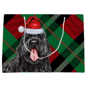 Grand Sac Cadeau Noël Plaid Black Russian Terrier Dog Fête