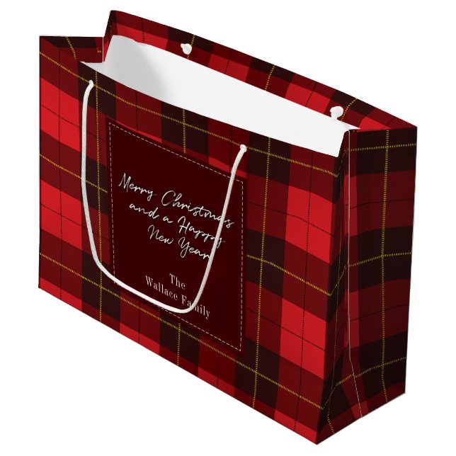 Grand Sac Cadeau Noël Plaid Holidays Clan Wallace Tartan (Devant Angle)