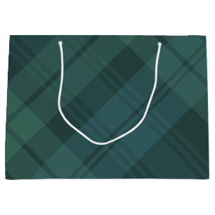 Grand Sac Cadeau Noël plaid style vert bleu classique vacances