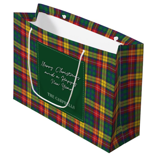 Grand Sac Cadeau Noël Plaid Vacances Buchanan Tartan (Devant Angle)