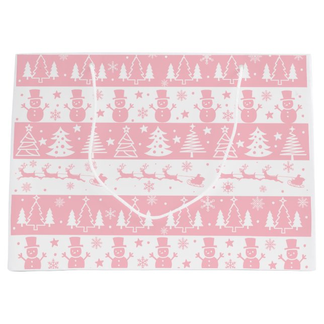 Grand Sac Cadeau Noël rose festif (Devant)